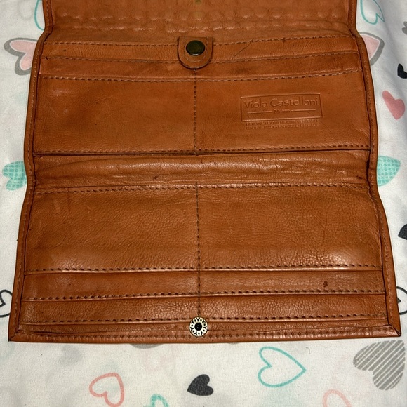 VIOLA CASTELLANI MILANO brownish/orange studded genuine leather wallet. - Picture 8 of 11